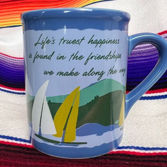 Vintage 1985 Hallmark Mug Mates Sailboat Friendship Mug Blue Coffee Cup Sailing - Picture 1 of 6